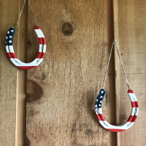 Rustic American Flag Horseshoe Art Set